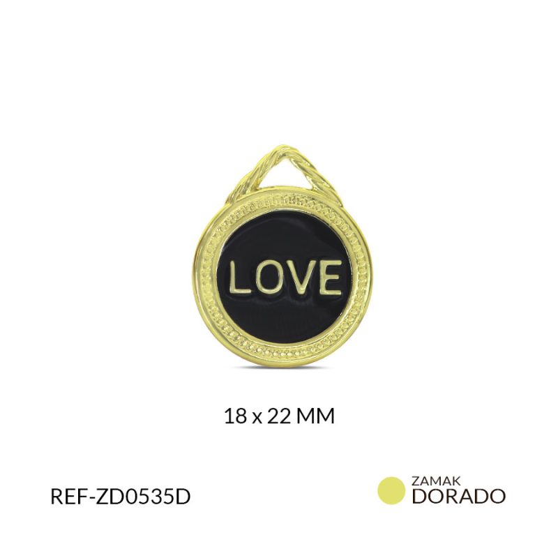 DIJE ZAMAK CIRCULO LOVE RESINA NEGRO 18X22MM / x UND / Ref-ZD0535D