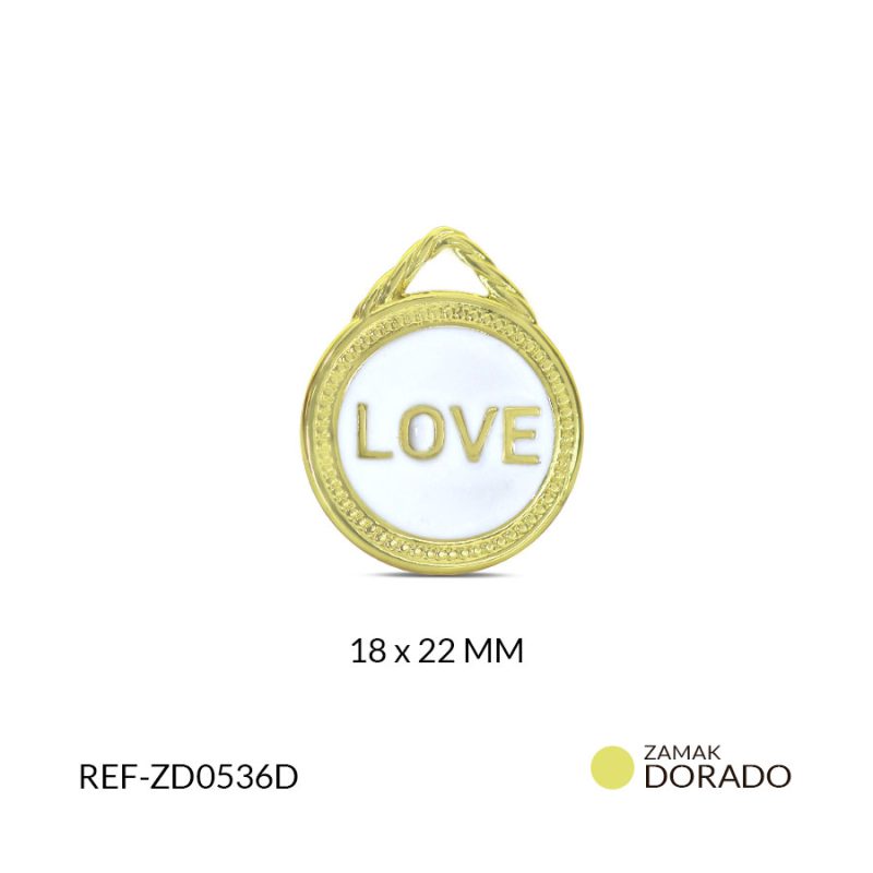 DIJE ZAMAK CIRCULO LOVE RESINA BLANCO 18X22MM/ x  UND / Ref-ZD0536D