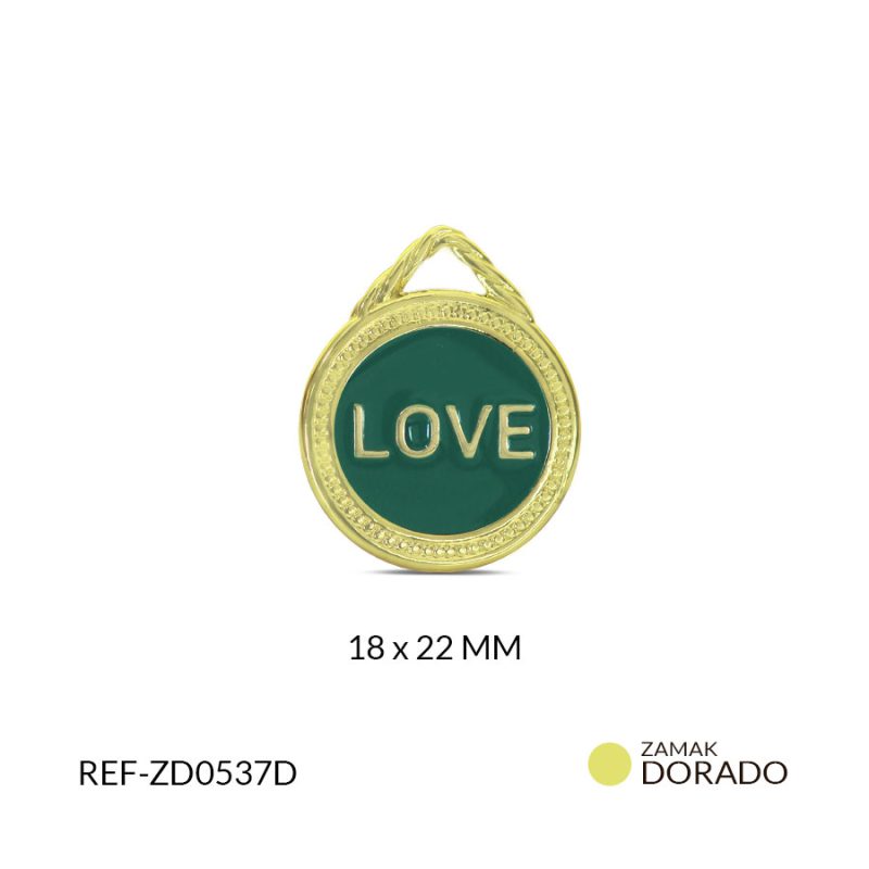 DIJE ZAMAK CIRCULO LOVE RESINA VERDE 18X22MM /  x UND / Ref-ZD0537D