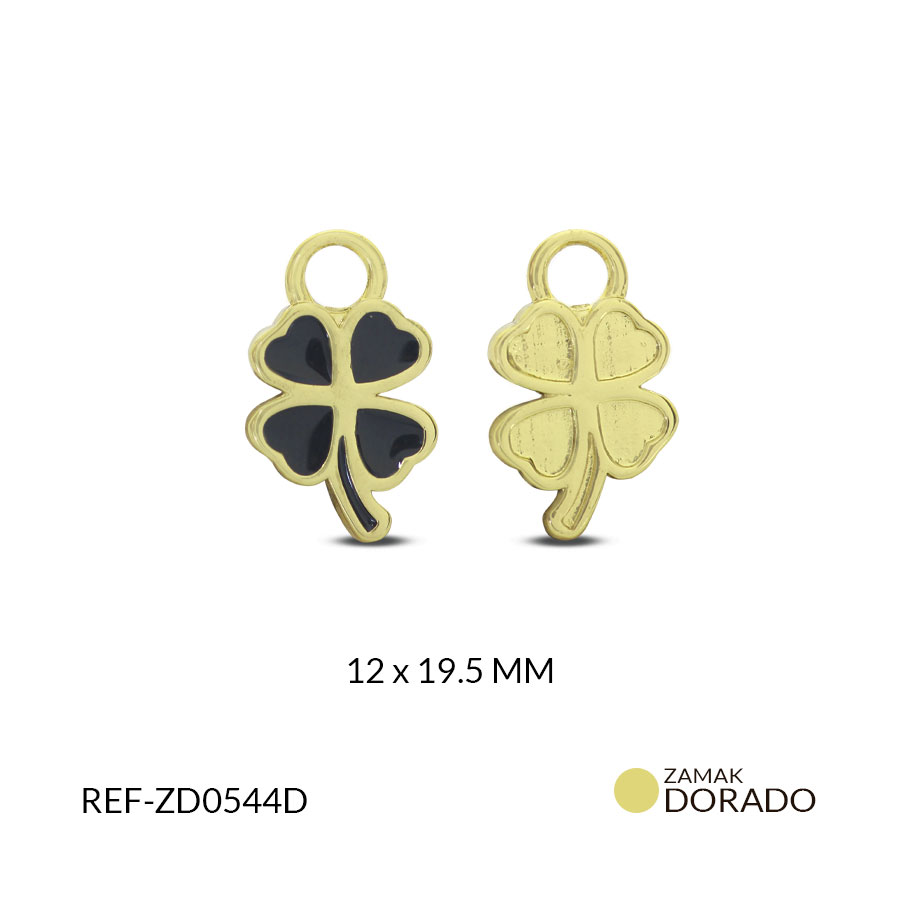 DIJE ZAMAK TREBOL RESINA NEGRO 12X19.5MM / x UND / Ref-ZD0544D