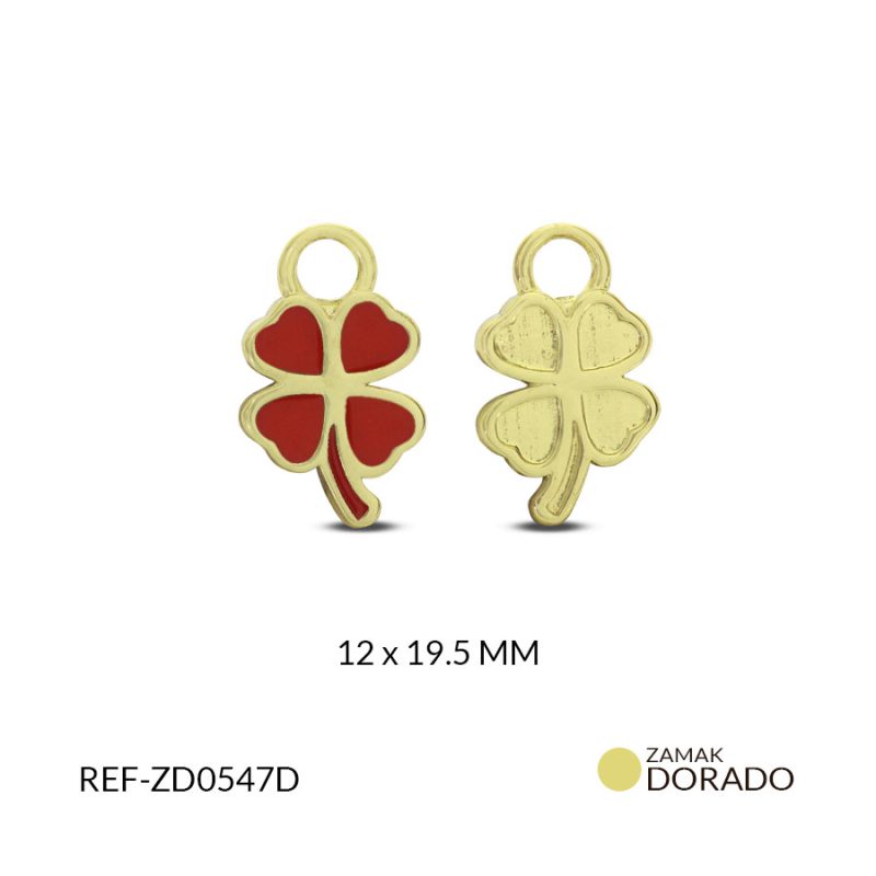 Dije zamak trébol resina roja 12x19.5mm / x unidad / Ref-ZD0547D / Ref-ZD0547D