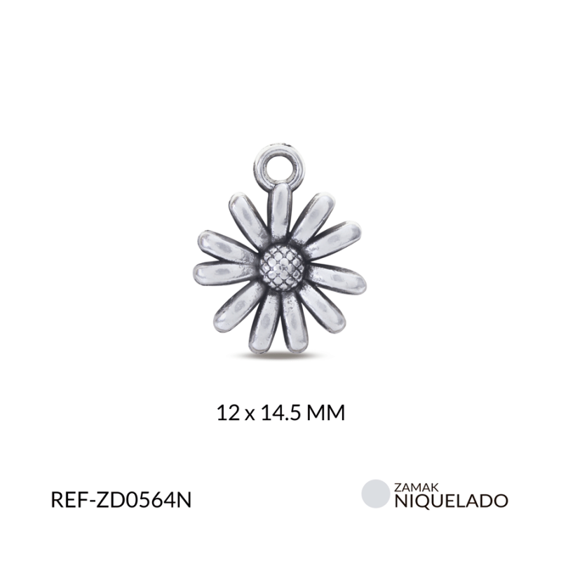 Dije zamak margarita 12 x 14.5 mm color niquelado / Paquete x 12 und / Ref-ZD0564N