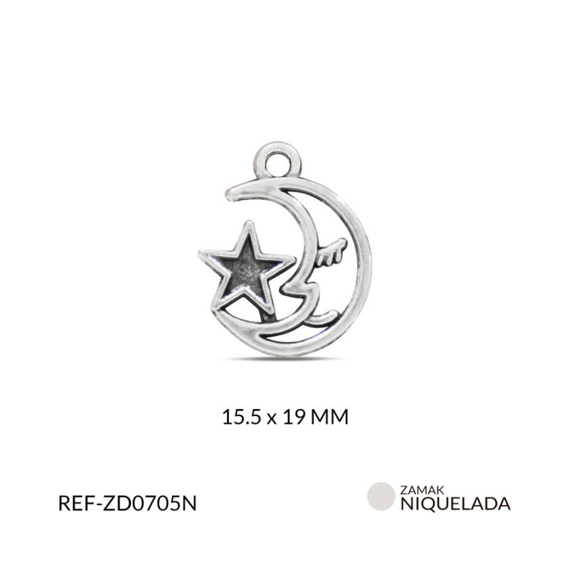 DIJE ZAMAK SILUETA LUNA ESTRELLA 15.5x19MM / PAQUETE x 12 UND / Ref-ZD0705N