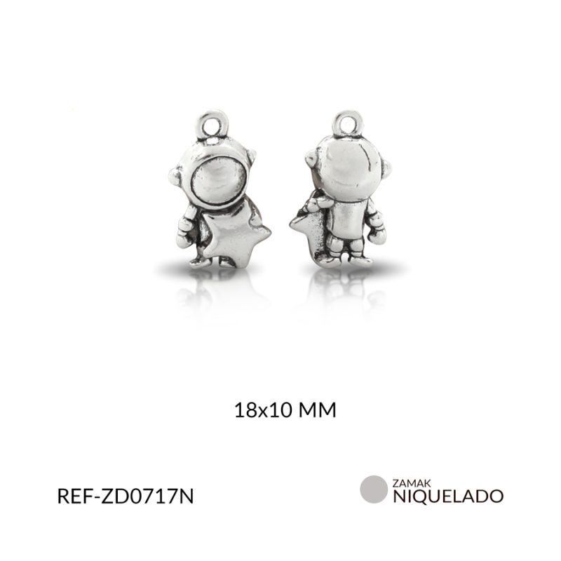 DIJE ZAMAK ASTRONAUTA ESTRELLA 18X10 MM / PAQUETE x 6 UND / Ref-ZD0717N