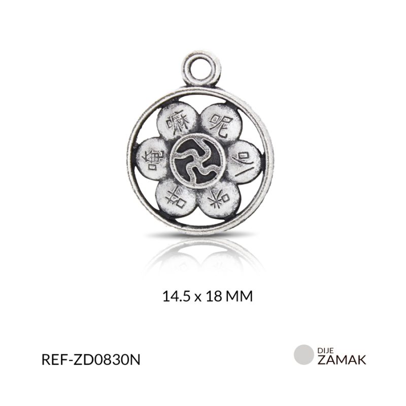 DIJE ZAMAK CIRCULO FLOR SIMBOLO 14.5X18MM / PAQUETE x 12 UND / Ref-ZD0830N 