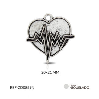 Dije zamak corazón cardio 20x21mm x12 unidades