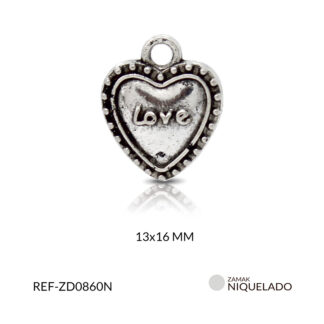 Dije zamak corazón love puntos 13x16mm x12 unidades