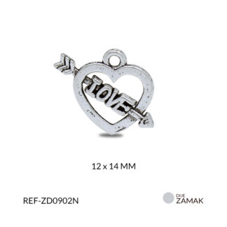 Dije zamak corazon flecha love 12x14 mm paquete x12 unidades