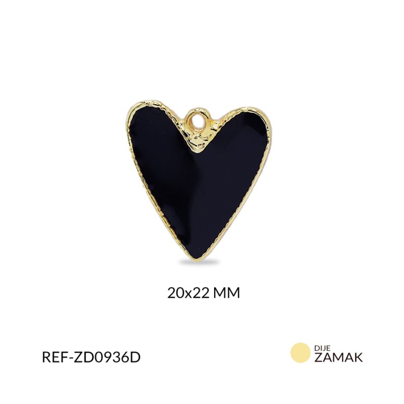 Dije zamak corazón resina negra 20x22mm x und