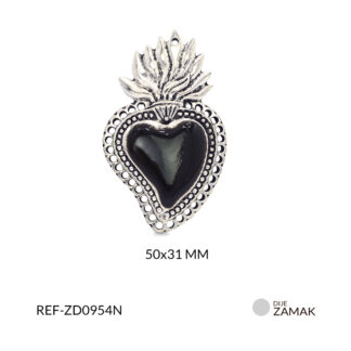 Dije zamak corazón con llamas resina negra 50x31mm