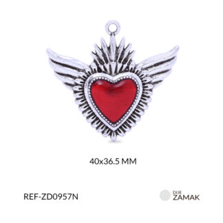 Dije zamak corazón con alas resina roja 40x36.5mm x und