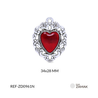 Dije zamak corazón resina roja silueta 34x28mm