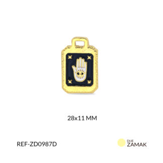 Dije zamak rectángulo resina negra mano blanca 28x11mm x und