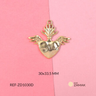 Dije zamak corazón con alas y llamas 30.5x33.5mm x unidad