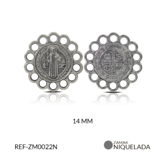 Medalla zamak circular san benito para tejer 14mm paquete x12 unidades