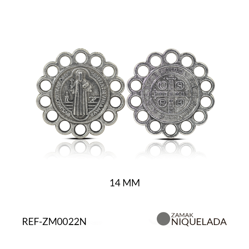 Medalla zamak circulo San Benito huecos 14mm / paquete x 12 unidades / Ref-ZM0022N / Ref-ZM0022N