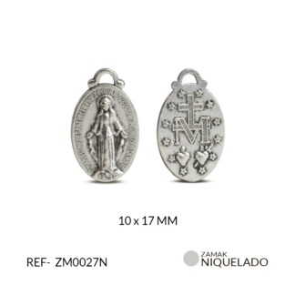 Medalla zamak ovalada virgen milagrosa 10x17mm x 12 und