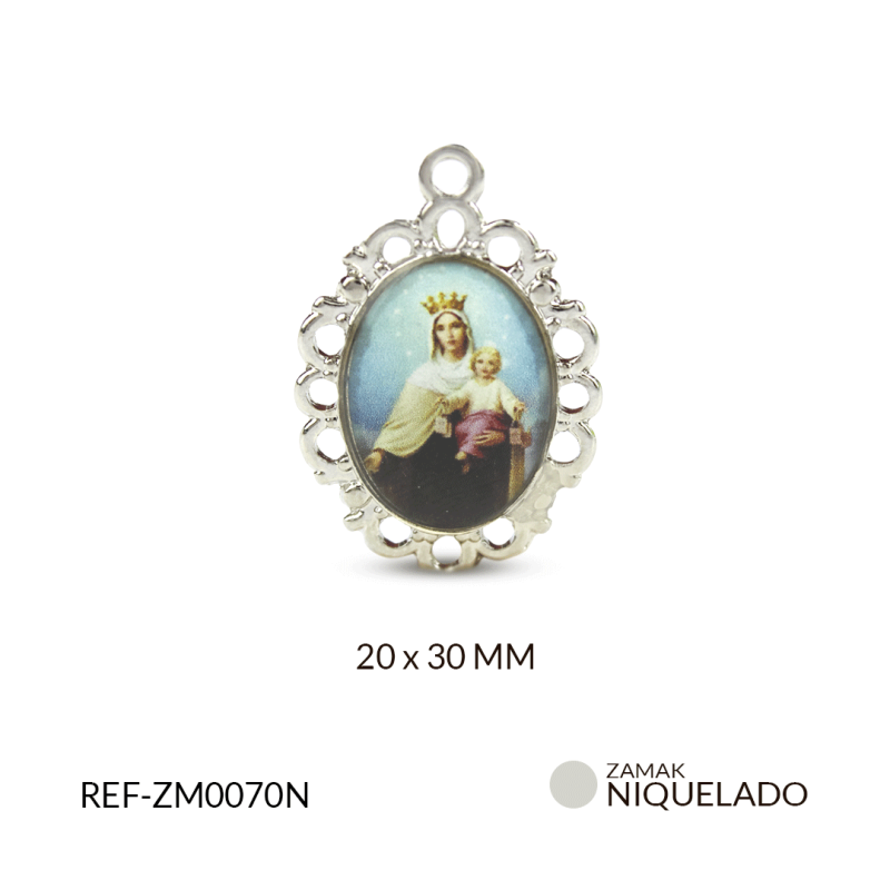 Medalla zamak ovalada virgen del carmen 20x30mm x 3und