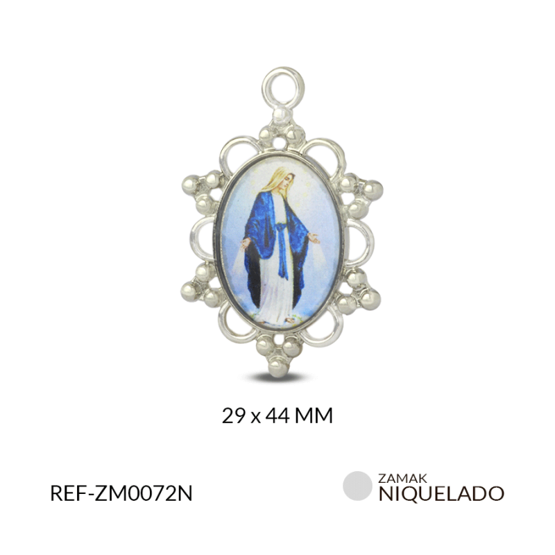 Medalla zamak ovalada calada virgen milagrosa resina 29x44mm x unidad