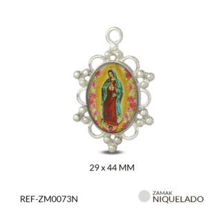 Medalla zamak calada Virgen Guadalupe resina 29x44mm x und