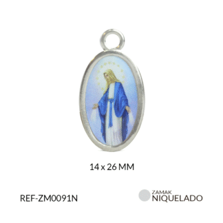 Medalla zamak ovalada virgen Milagrosa 14x26mm x3 unidades