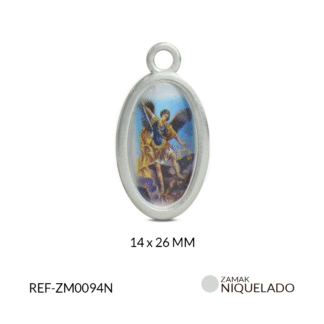 Medalla zamak ovalada San Miguel ambos lados 14*26 mm / paquete x 3 unidades / Ref-ZM0094N / Ref-ZM0094N