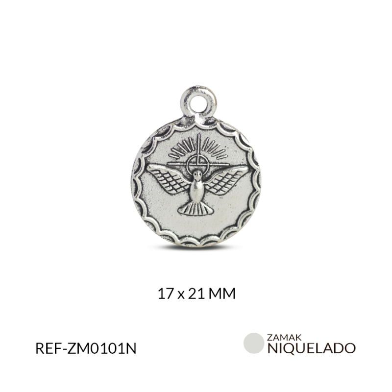 Medalla zamak paloma espíritu santo 17x21mm paquete x12 unidades