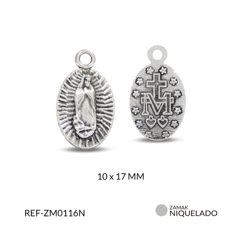 Medalla Zamak ovalada Guadalupe 10x17mm / paquete x 12 unidades / Ref-ZM0116N