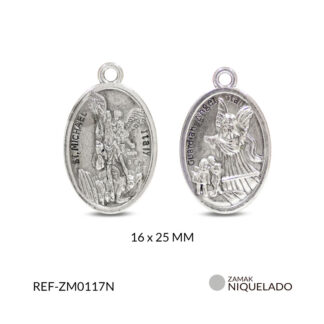 Medalla zamak ovalada san miguel arcángel + ángel guardián 16x25 mm x 6 und