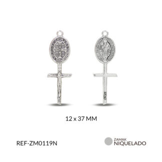 Medalla zamak ovalada San Benito + cruz cristo 12x37mm x 12und
