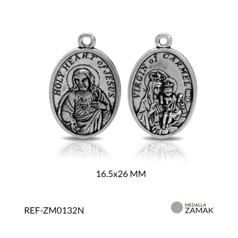 Medalla Zamak ambos lados virg/carmen+sagrado corazón x 6 und