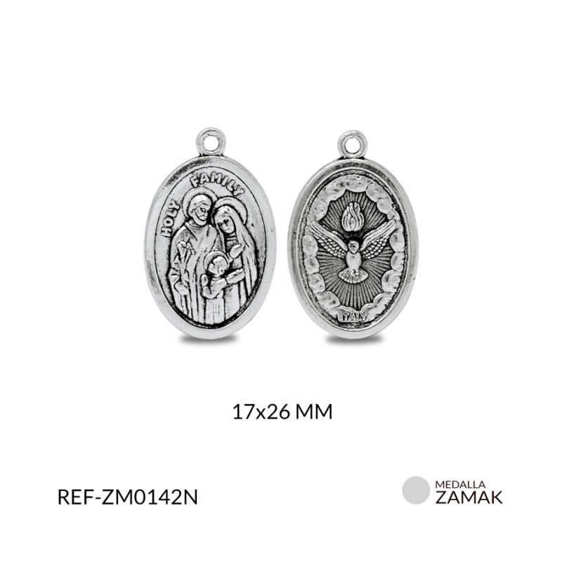 Medalla zamak sagrada familia y espíritu santo 17x26mm paquete x3 unidades