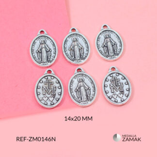 Medalla zamak ovalada virgen milagrosa 14x20mm x 12 unidades