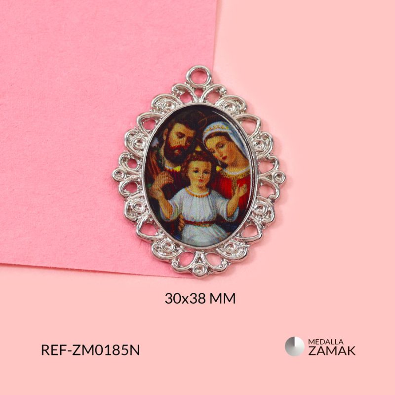 Medalla zamak ovalada calada resina Sagrada familia 30x38mm