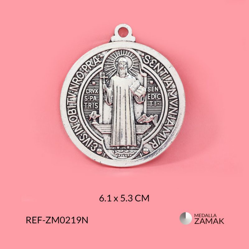 Medalla Zamak San Benito 6.1x5.3cm / x unidad / Ref-ZM0219N / Ref-ZM0219N