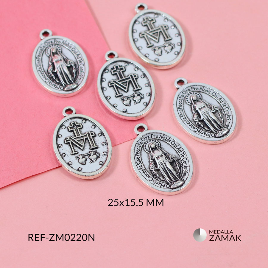 Medalla zamak virgen milagrosa 25x15.5mm x 6 und