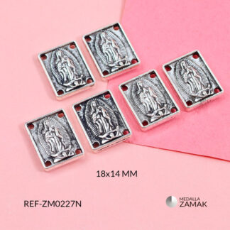 Medalla zamak rectángulo Virgen de Guadalupe 18x14mm paquete x 6 unidades