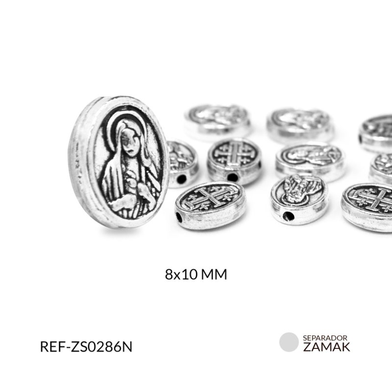 Separador zamak ovalado Virgen Milagrosa 8x10mm / paquete x 12 unidades / Ref-ZS0286N