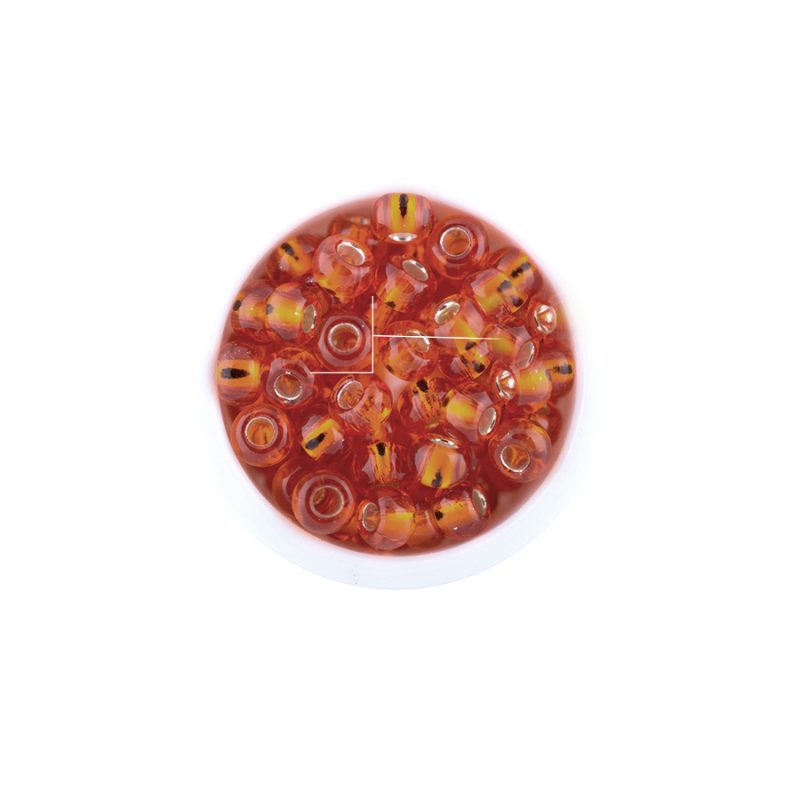 Chaquira checa color centro plata naranja rojizo #3 / paquete x 25 grm / Ref-502013P