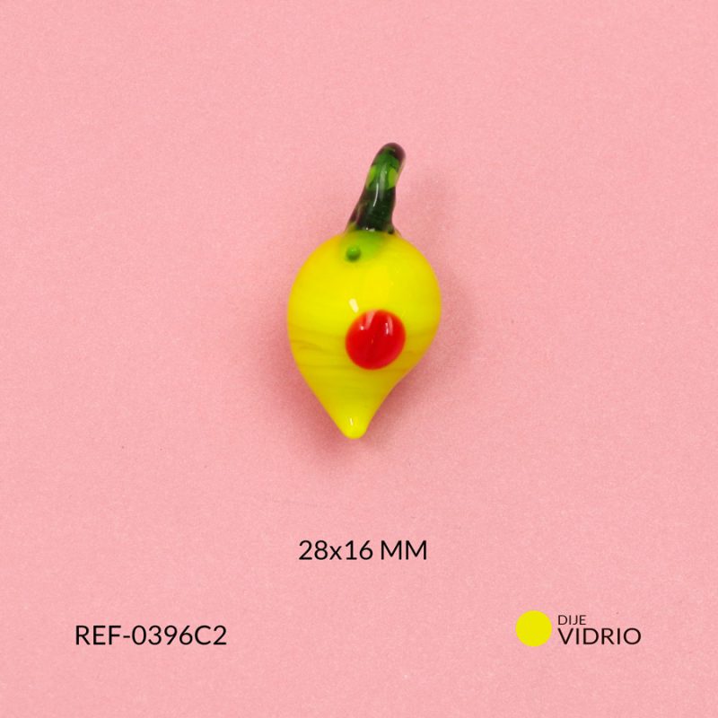 Dije en vidrio forma de limón amarillo 28x16mm