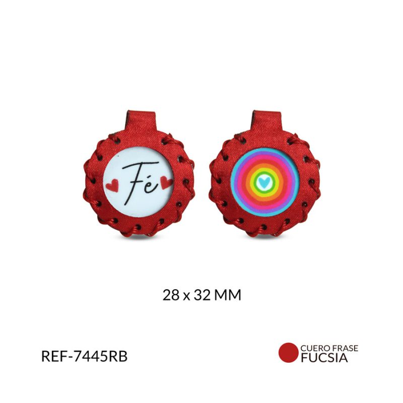 Dije cuero rojo palabra "FE" 28x32mm