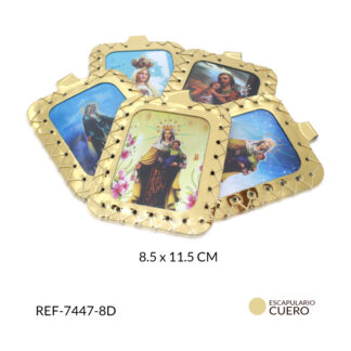 Escapulario cuero dorado 8.5x11.5cm x und