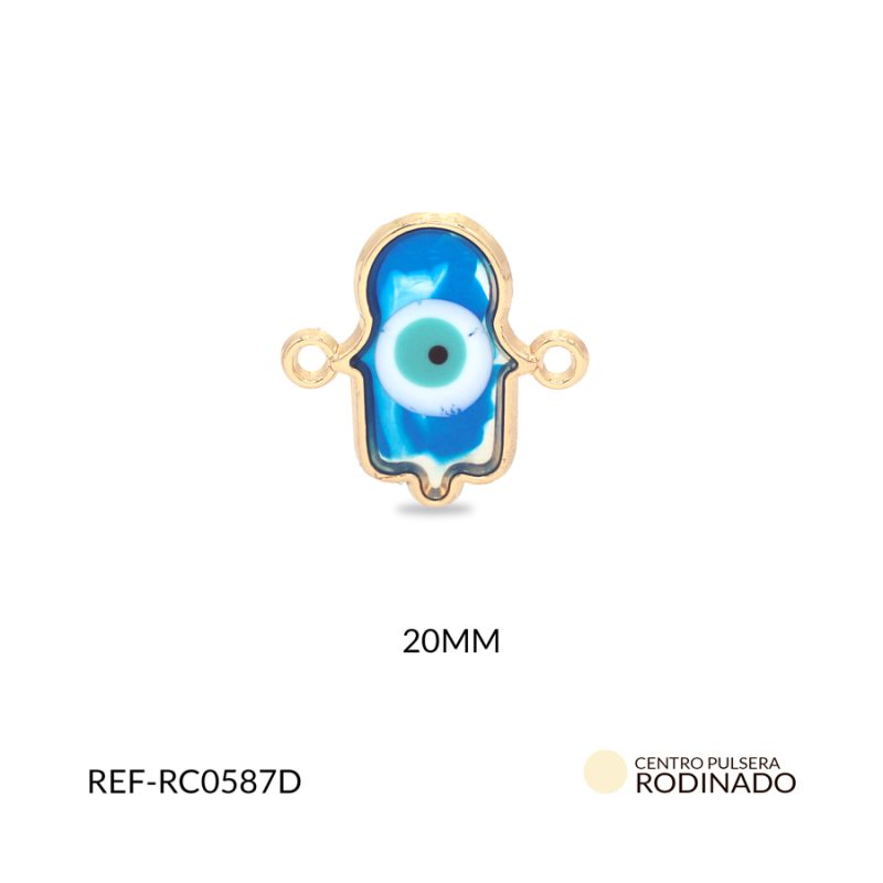 Centro pulsera rodinado mano hamsa 20x20mm x und