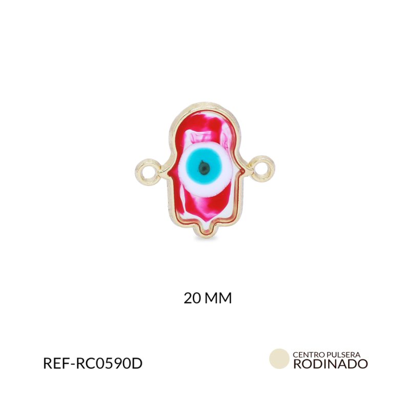 Centro pulsera rodinado mano hamsa 20x20mm x und