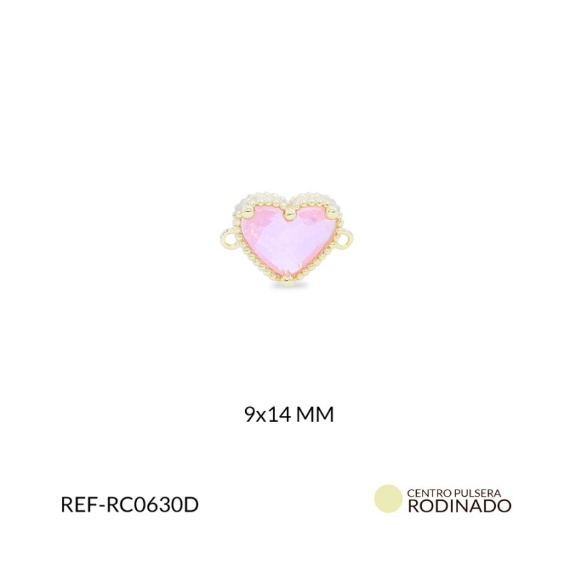 Centro pulsera rodinado corazón cristal 9x14mm x und