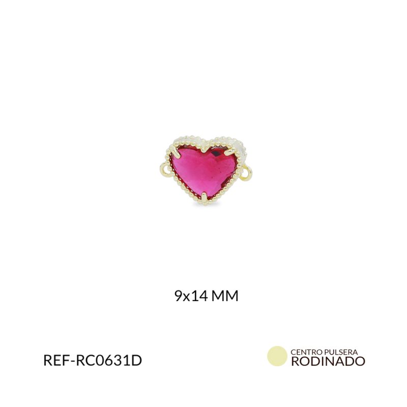 Centro pulsera rodinado corazón 9x14mm x und