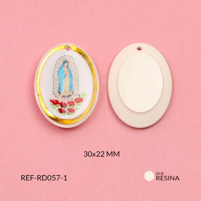 Dije Virgen de Guadalupe ovalado en resina 30x22mm