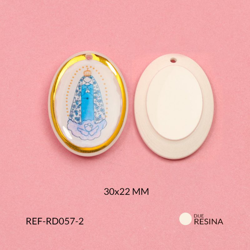 Dije Virgen del Rosario en resina 30x22mm con borde dorado