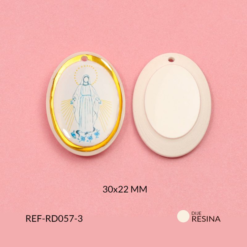 Dije Virgen Milagrosa en resina 30x22mm con borde dorado