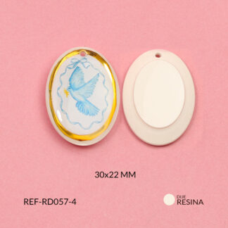 Dije Paloma de la paz en resina 30x22mm con borde dorado